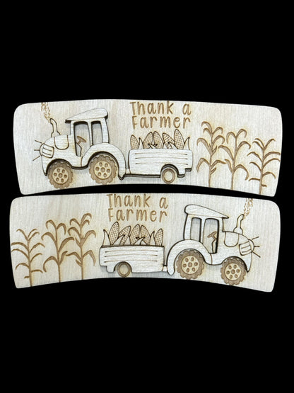 DIY Thank a Farmer Claw Clip, Laser Wood Laser Blank Hair Clip Pieces, Unfinished Hair Clip, Wood is Ready to Paint, 4"