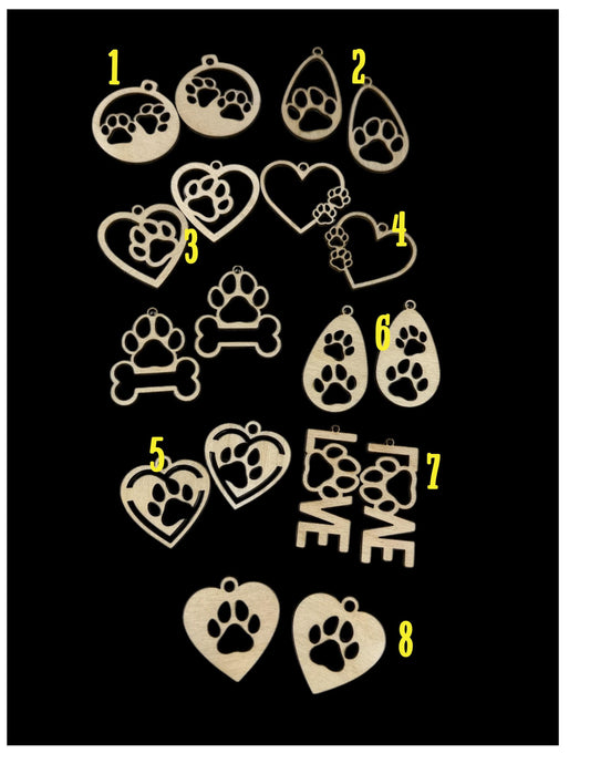 DIY Dog Lover Earrings, Unfinished Dog Wooden Earrings