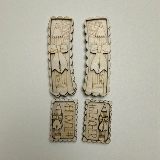 DIY Heart Teacher Pencil Claw Clip: Unfinished Wood Laser Cut Blank, 2" & 4"