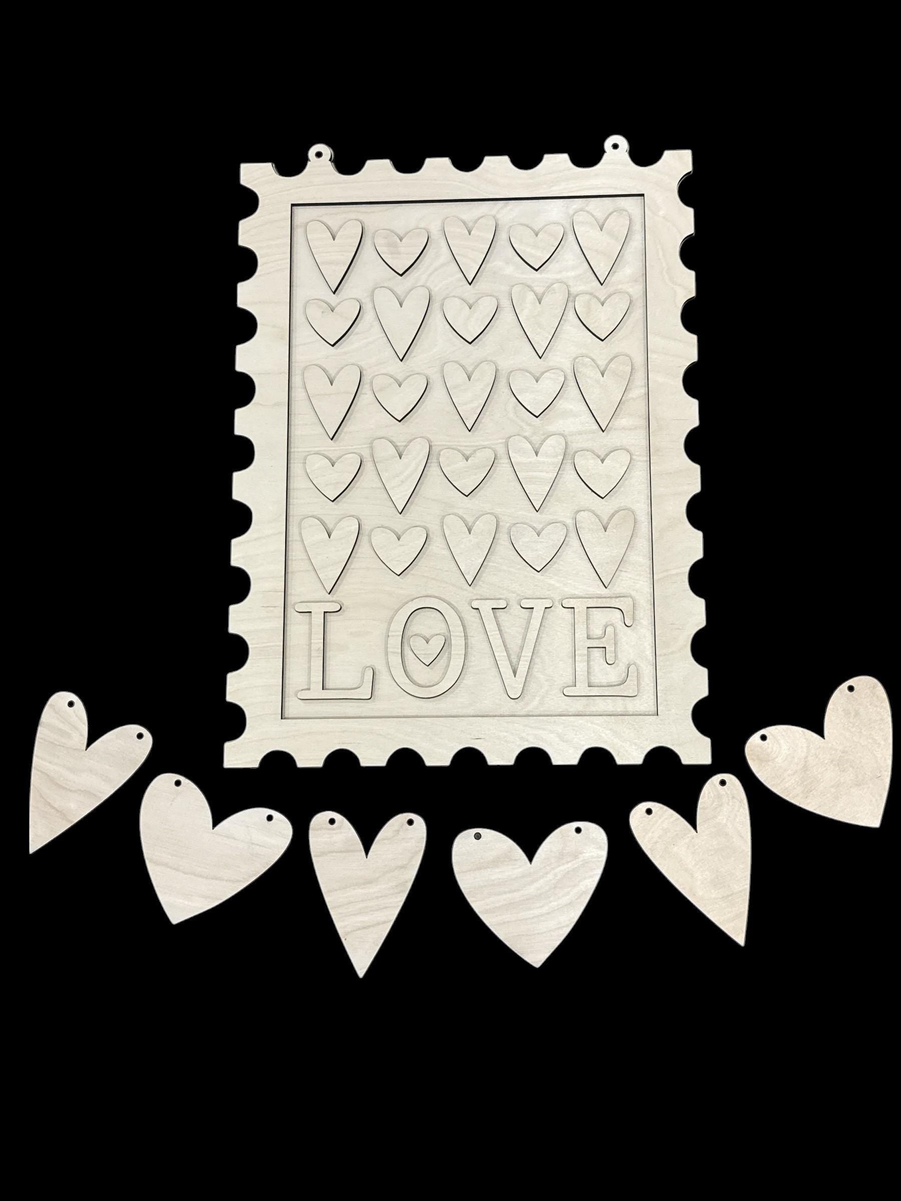 DIY Love Stamp Valentine Door Hanger, Hearts Door Hanger, Love Stamp Decor, Valentine, DIY Unfinished, Heart Banner