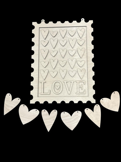 DIY Love Stamp Valentine Door Hanger, Hearts Door Hanger, Love Stamp Decor, Valentine, DIY Unfinished, Heart Banner