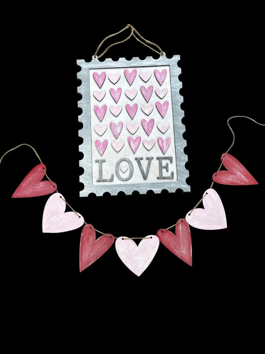 DIY Love Stamp Valentine Door Hanger, Hearts Door Hanger, Love Stamp Decor, Valentine, DIY Unfinished, Heart Banner