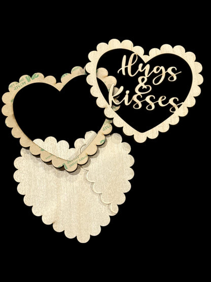 DIY Valentine Shaker Shelf Sitter, Unfinished Acrylic & Wood, Customize, Layered Ornament, Acrylic Ornament, Xo, Hugs and Kisses, Be Mine