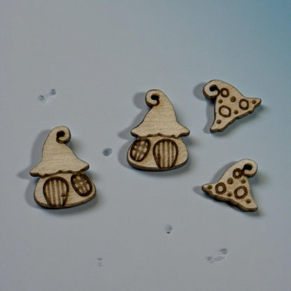DIY Mushroom House Earrings: Unfinished Birch Wood, Craft Jewelry, Mushroom Fence, Dangle and Post