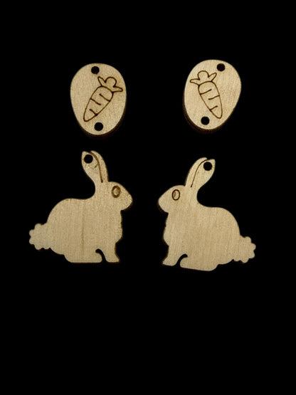 DIY Bunny with Carrot, Hopping Bunny, Bunny with Carrots Earrings, Easter Unfinished