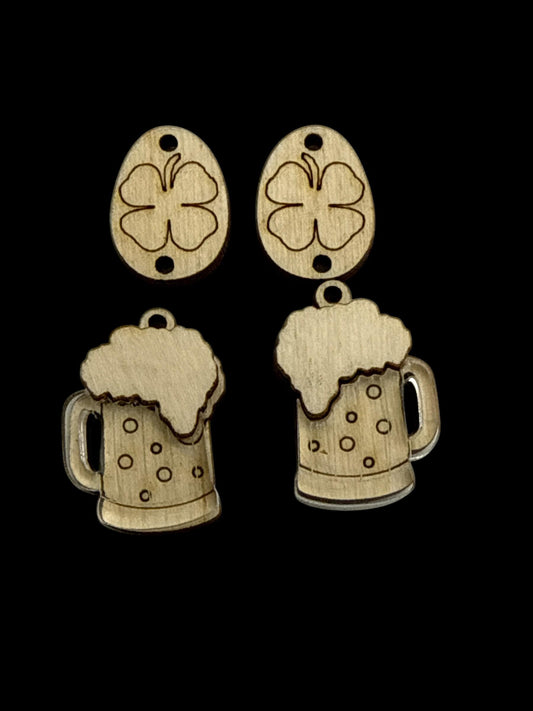 DIY St Patrick's Earrings, Beer Mug Unfinished, Acrylic Mug, Green Beer, St Patricks Day fun Earrings, 3D Earrings