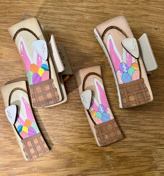 DIY Easter Bunny Basket Claw Clip: Unfinished Wood Laser Cut Blank
