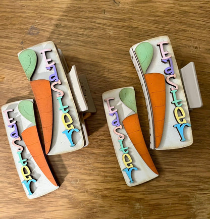 DIY Easter Carrots Claw Clip: Unfinished Wood Laser Cut Blank, Easter with Carrots