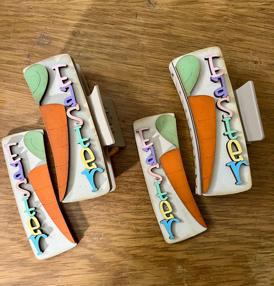 DIY Easter Carrots Claw Clip: Unfinished Wood Laser Cut Blank, Easter with Carrots