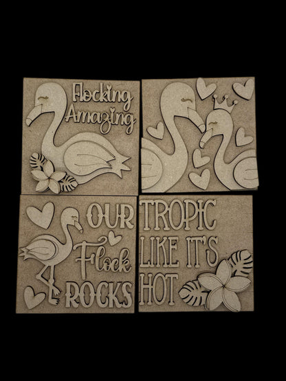 DIY Flamingo Squares, DIY Ladder Inserts, Flamingo our flock rocks, Ladder Inserts Craft, Paint Your Own, Flocking amazing, Tropic