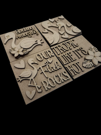 DIY Flamingo Squares, DIY Ladder Inserts, Flamingo our flock rocks, Ladder Inserts Craft, Paint Your Own, Flocking amazing, Tropic