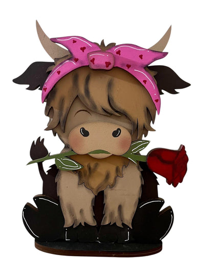 DIY Highland Rose Valentine Standing Cow, Valentine's Unfinished Shelf Sitter