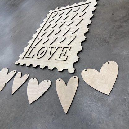 DIY Love Stamp Valentine Door Hanger, Hearts Door Hanger, Love Stamp Decor, Valentine, DIY Unfinished, Heart Banner