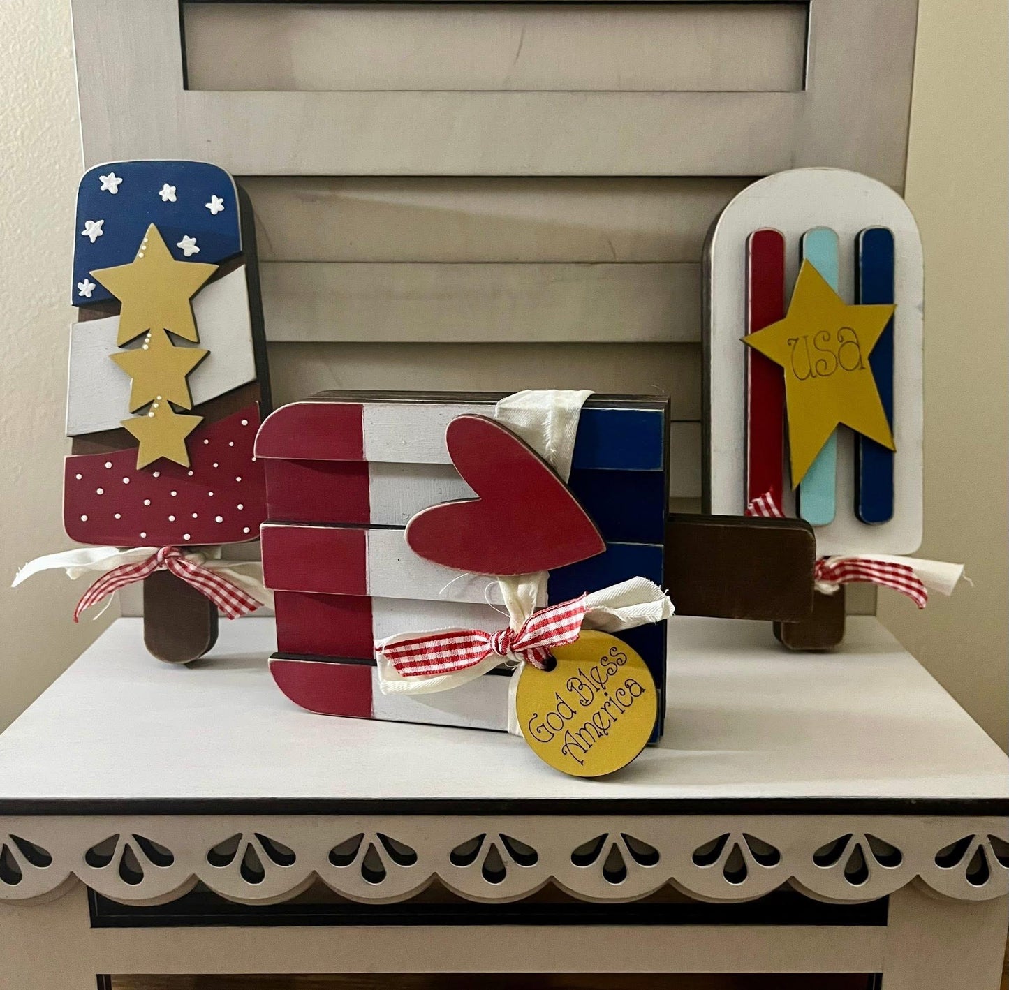 DIY Patriotic Popsicles, Unfinished Chunky America Popsicles, Fun Patriotic Displays