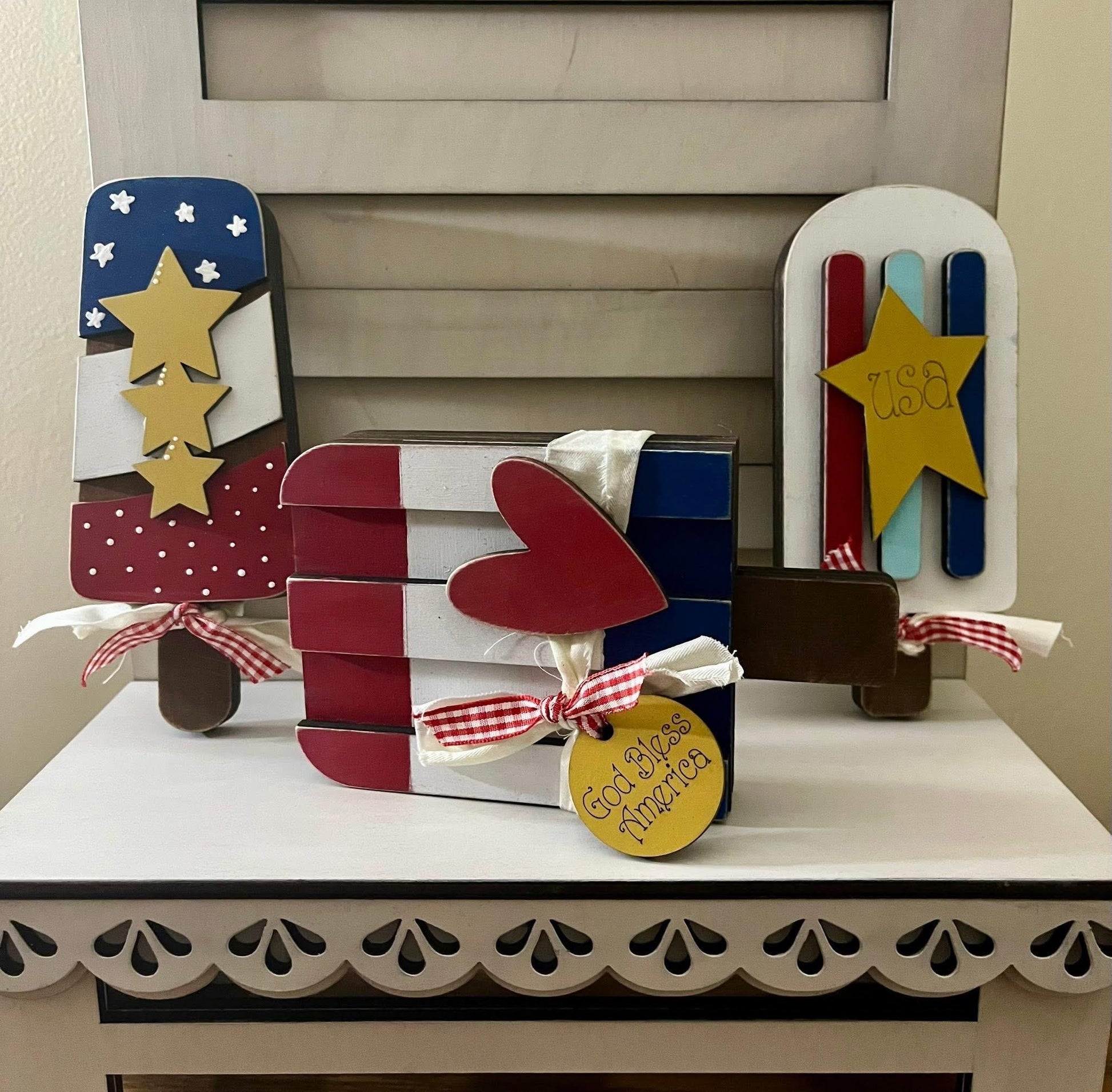 DIY Patriotic Popsicles, Unfinished Chunky America Popsicles, Fun Patriotic Displays