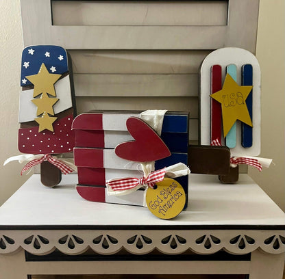 DIY Patriotic Popsicles, Unfinished Chunky America Popsicles, Fun Patriotic Displays