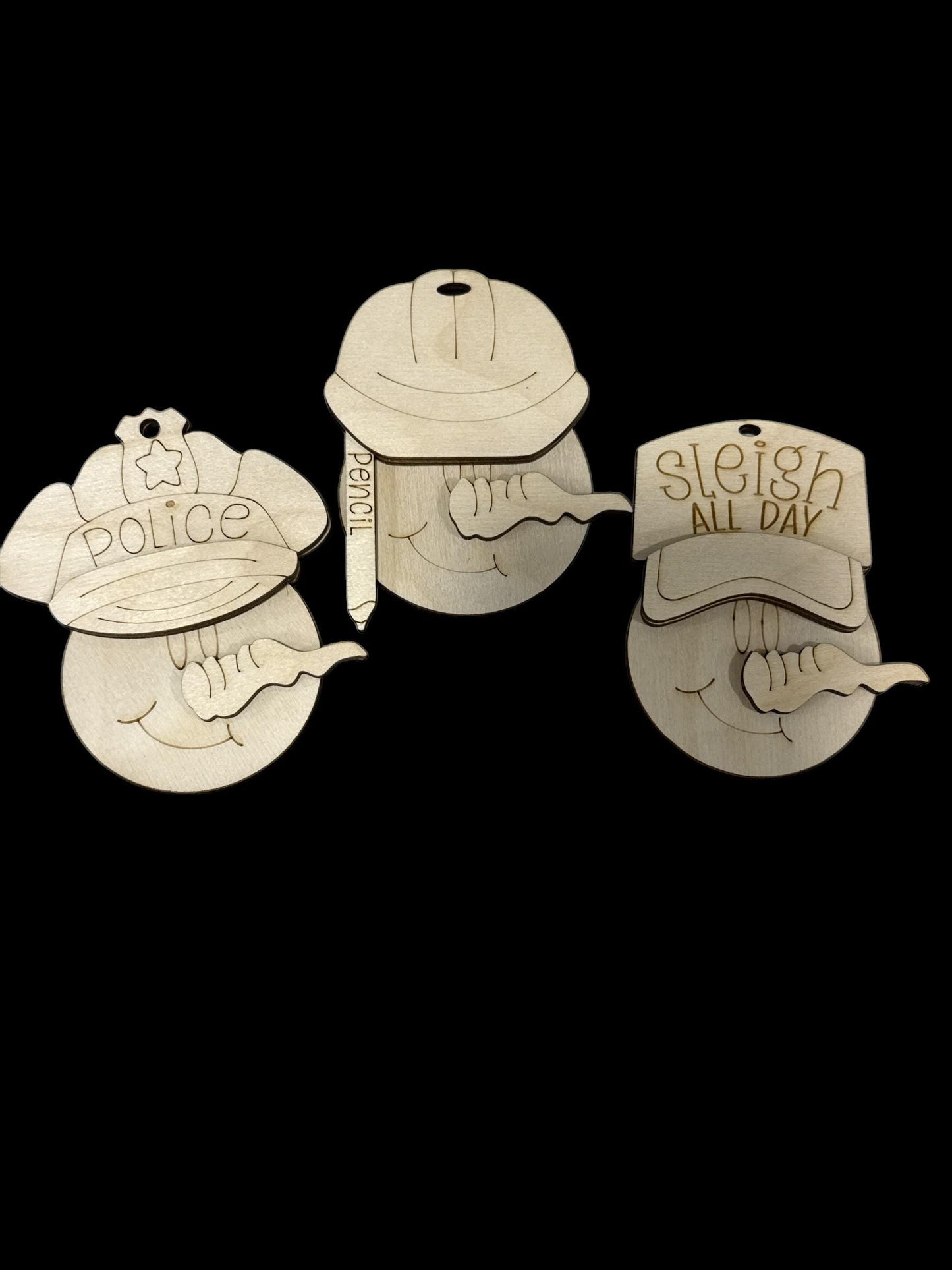 DIY Snowman Ornaments, Police, Sleigh, Pencil, Construction, Unfinished Wood Christmas Craft, Snowman Ornaments, DIY