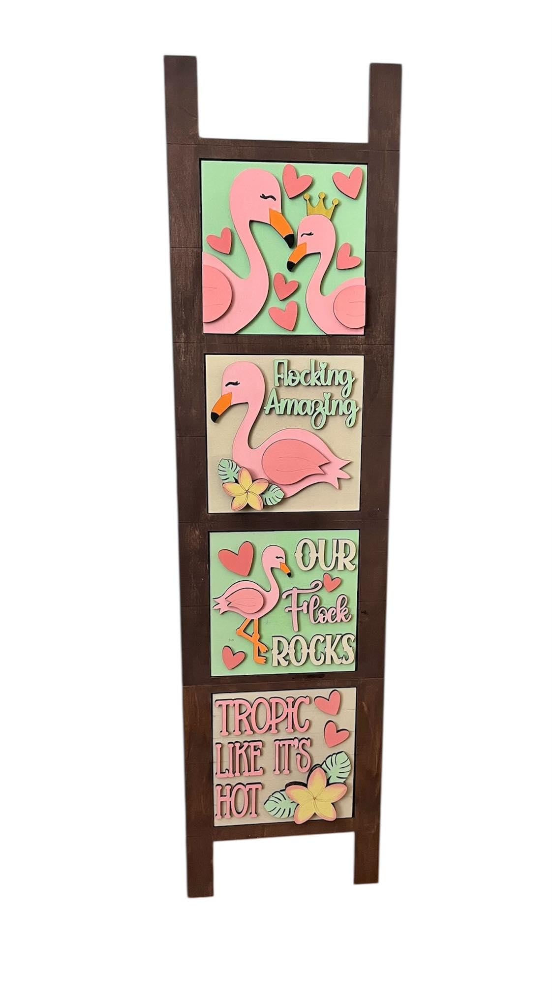 DIY Flamingo Squares, DIY Ladder Inserts, Flamingo our flock rocks, Ladder Inserts Craft, Paint Your Own, Flocking amazing, Tropic