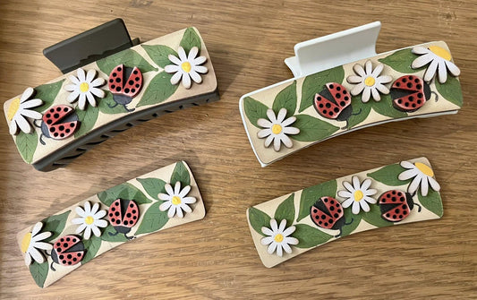 Lady Bug DIY Wood Laser Blank Hair Clip Pieces, Unfinished Hair Clip, Wood is Ready to Paint, Lady Bug Claw Clip DIY, Unfinished 4" Claw