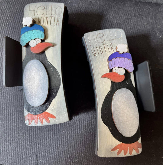 DIY Penguin Wood Hair Clip Pieces: Unfinished Laser Cut Blanks, Winter Penguin Claw Clip, Paint your own 4"