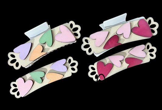 DIY Valentine Hearts Claw Clip: Unfinished Wood Laser Cut Blank, Valentines day Hair Clips, Hearts Hair Clips, Paint your own