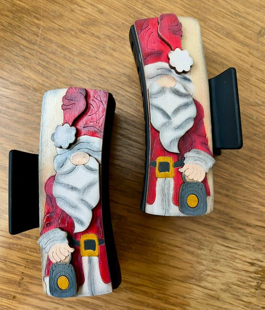 DIY Santa Claus Gnome DIY Hair Clip Pieces: Unfinished Wood Laser Cut, Santa Gnome with a Lantern, Unfinished,