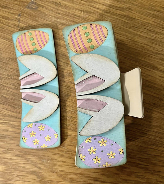 DIY Bunny Ears with Flowers Claw Clip: Unfinished Wood Laser Cut Blank, Easter Eggs, Bunny with Easter Eggs, Bunny