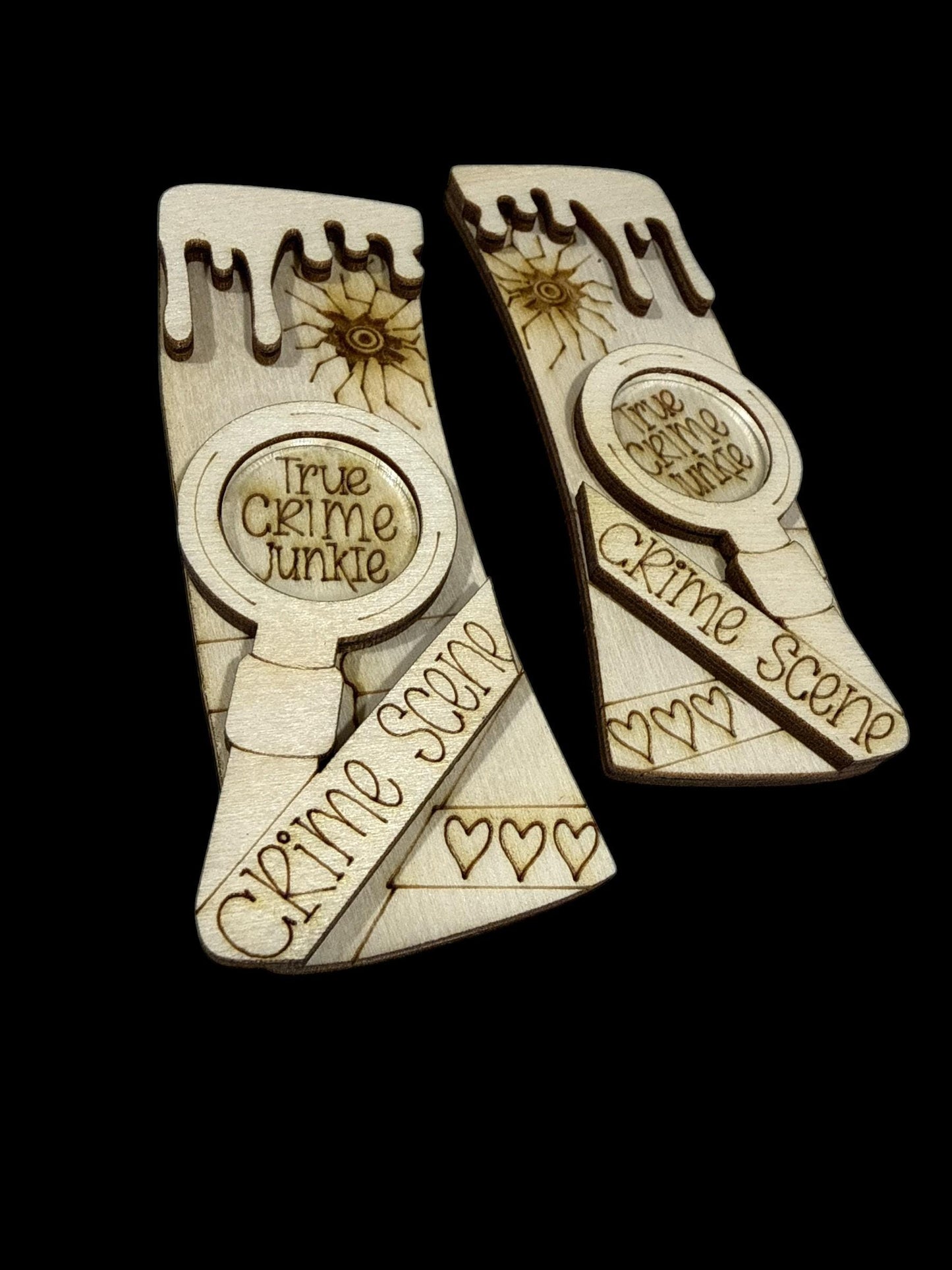 DIY True Crime Junkie Claw Clip: Unfinished Wood Laser Cut Blank, True Crime Junkie with Acrylic