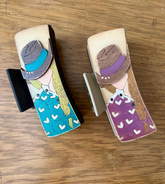 Western DIY Wood Laser Blank Hair Clip Pieces, Unfinished Western Clip, Wood is Ready to Paint, Laser Cut Boots with Hat, Claw Clip, DIY