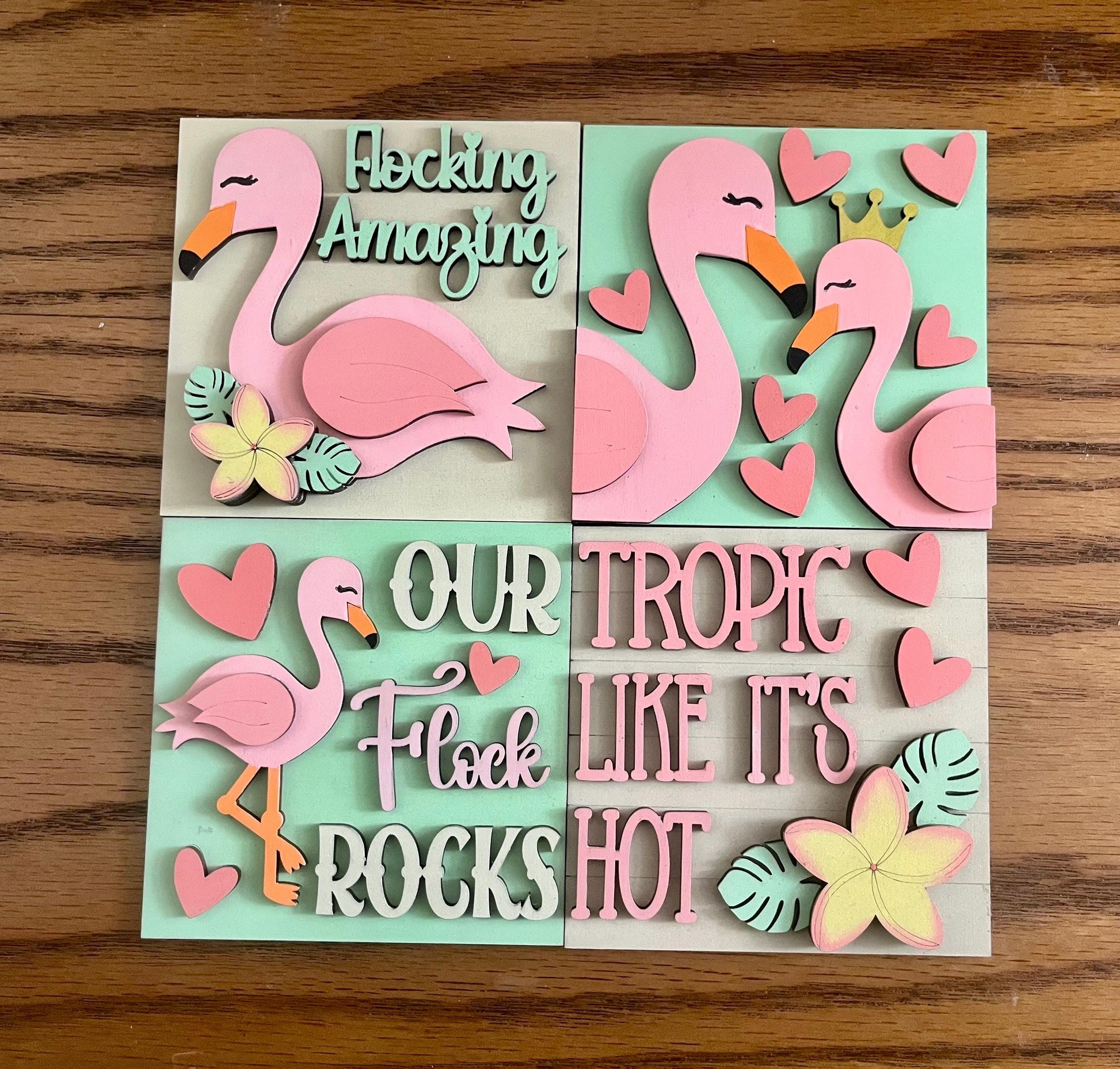 DIY Flamingo Squares, DIY Ladder Inserts, Flamingo our flock rocks, Ladder Inserts Craft, Paint Your Own, Flocking amazing, Tropic