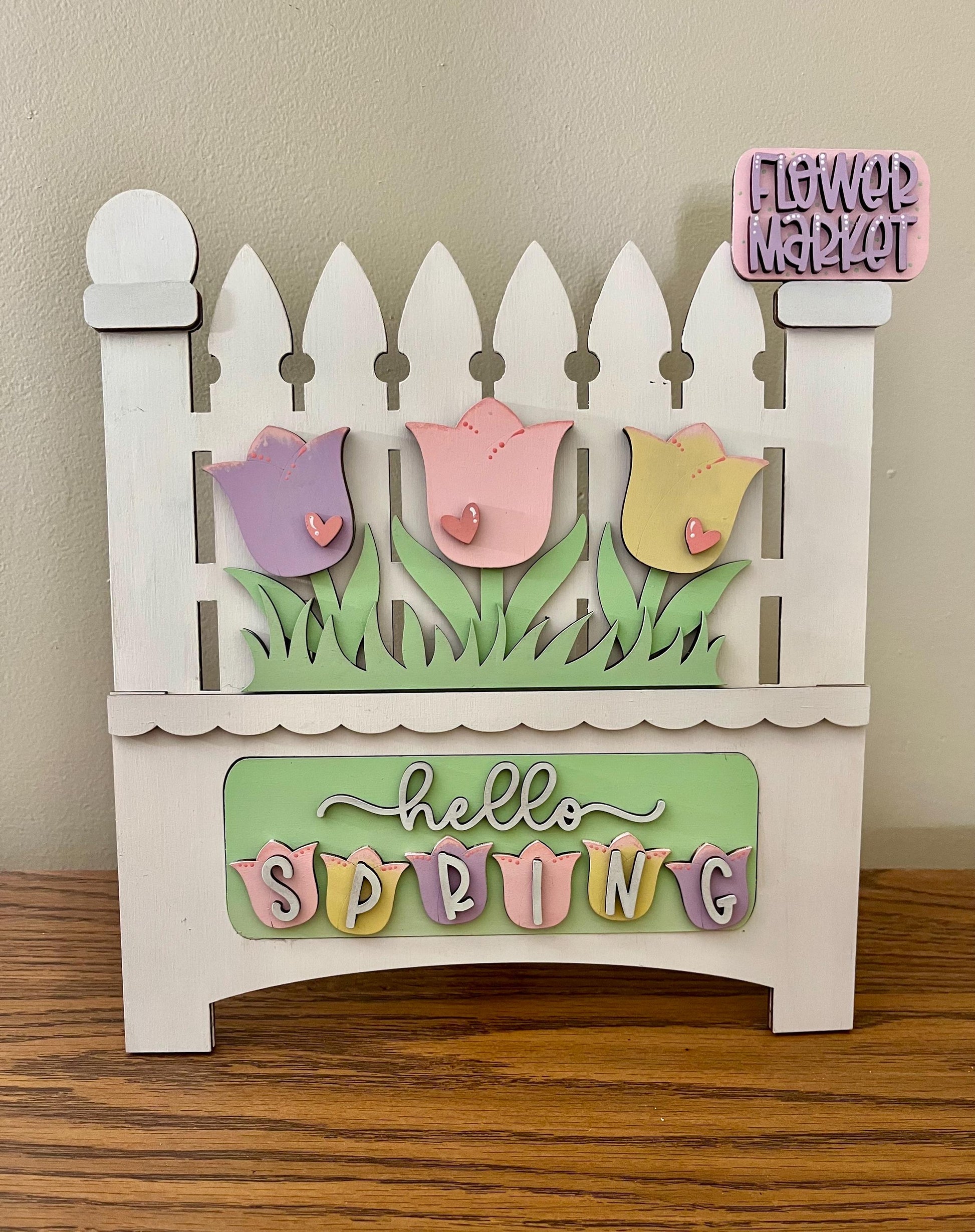 DIY Hello Spring Truck Insert, Seasonal Truck Insert, Picket, Easel Interchangeable Hello Spring, Tulips DIY Kit, Unfinished KIT