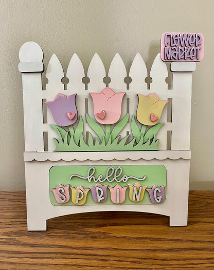 DIY Hello Spring Truck Insert, Seasonal Truck Insert, Picket, Easel Interchangeable Hello Spring, Tulips DIY Kit, Unfinished KIT