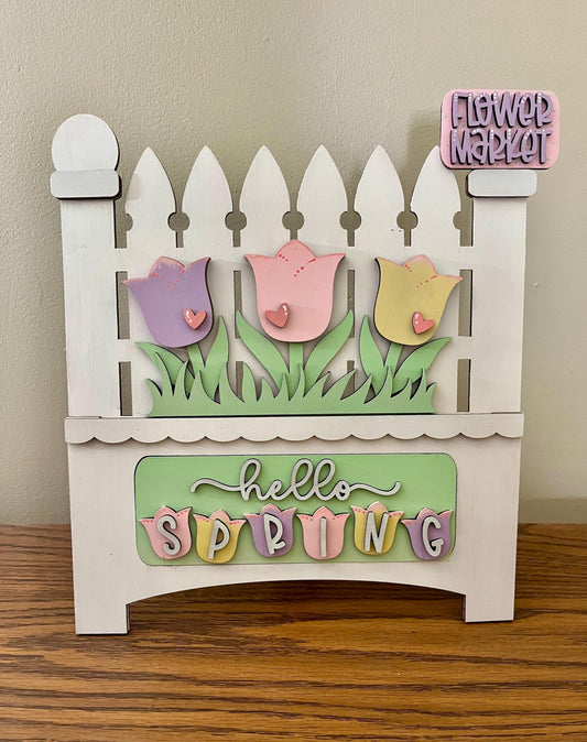 DIY Hello Spring Truck Insert, Seasonal Truck Insert, Picket, Easel Interchangeable Hello Spring, Tulips DIY Kit, Unfinished KIT