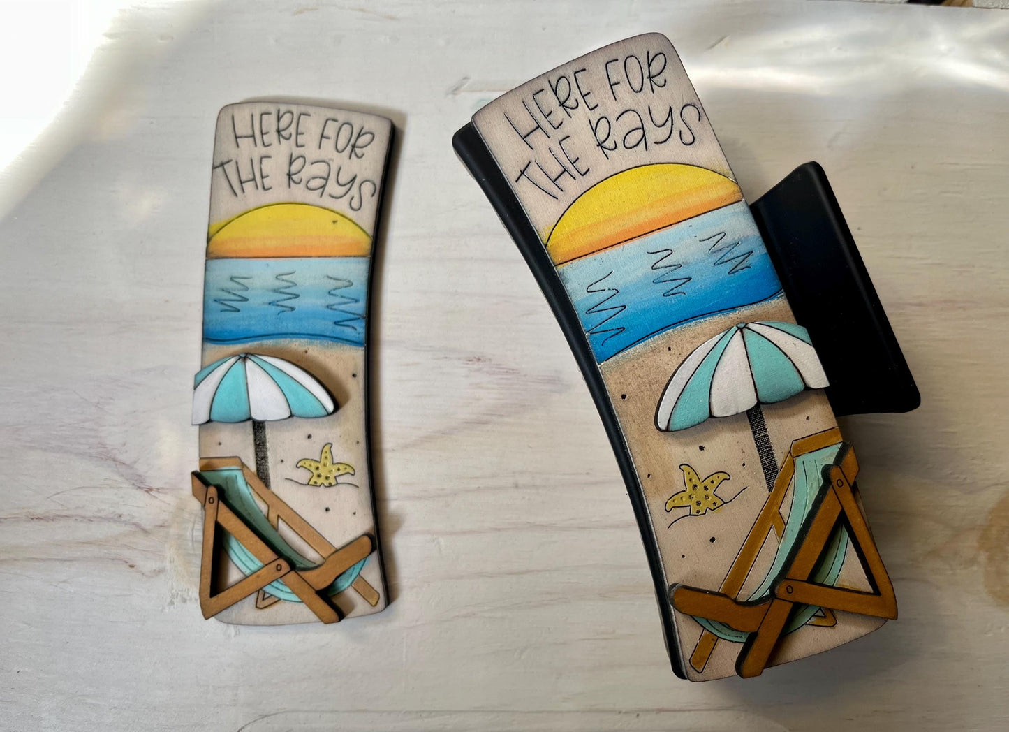 DIY Beach Life, Stay Salty Claw Clip: Unfinished Wood Laser Cut Blank, 4", Summer Claw Clips, Summer Time Hair Clips
