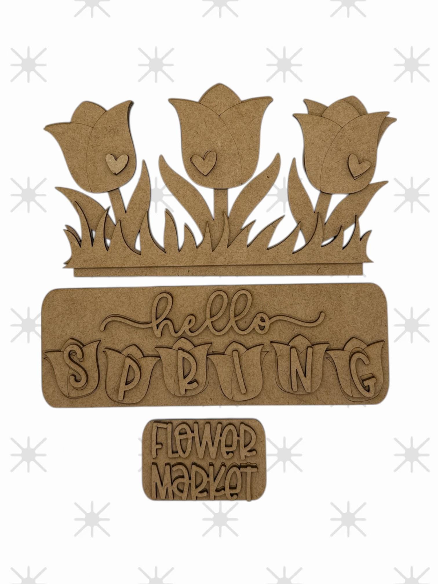 DIY Hello Spring Truck Insert, Seasonal Truck Insert, Picket, Easel Interchangeable Hello Spring, Tulips DIY Kit, Unfinished KIT
