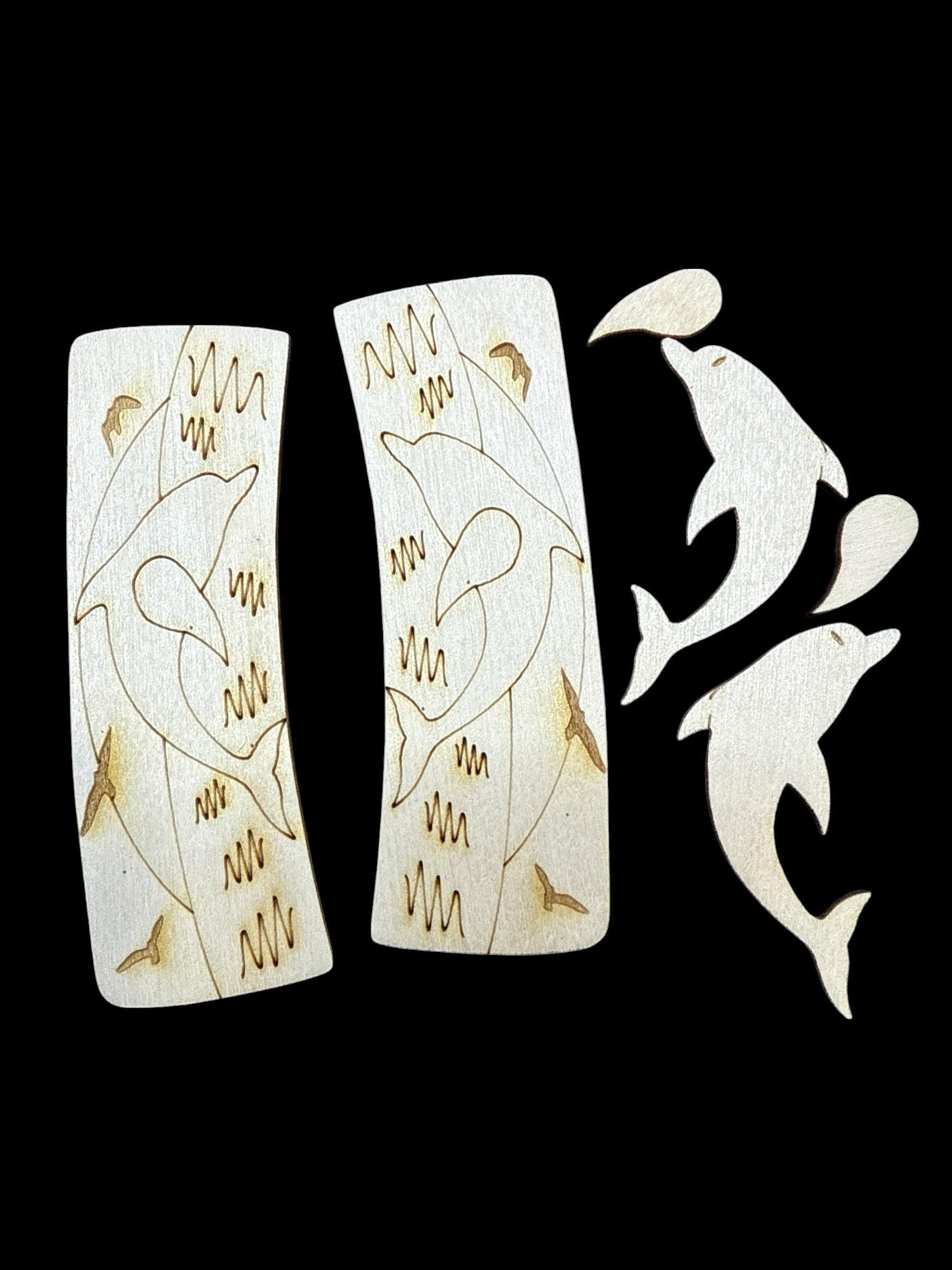 DIY Dolphin Hair Clip Pieces: Laser Cut Birch Wood Blanks, Dolphin Ocean Claw Clip