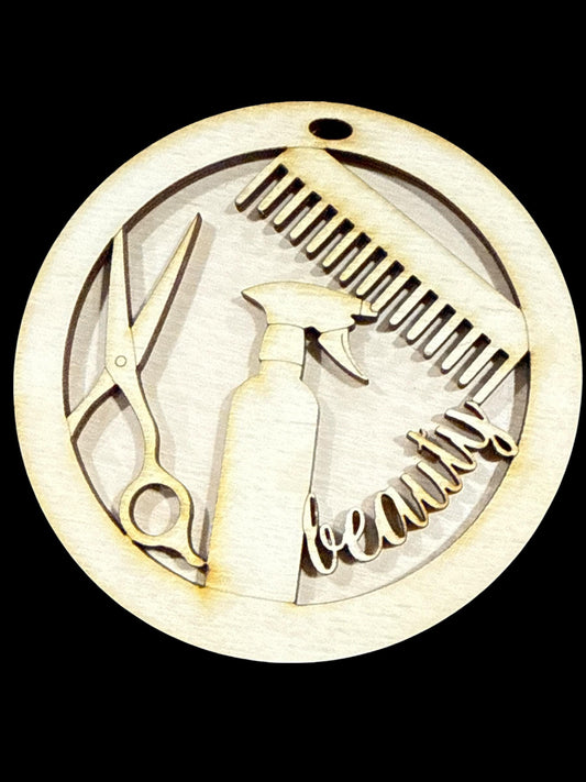 DIY Beautician Ornament, Wooden Car Charms, Unfinished, DIY Unfinished, Blank Hair Design Custom design, Personalize