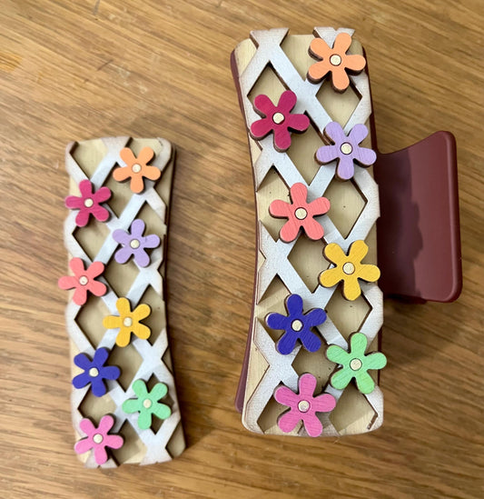 DIY Lattice with flowers, Hair Clip 4", Unfinished Flower clip, fun to paint, earrings