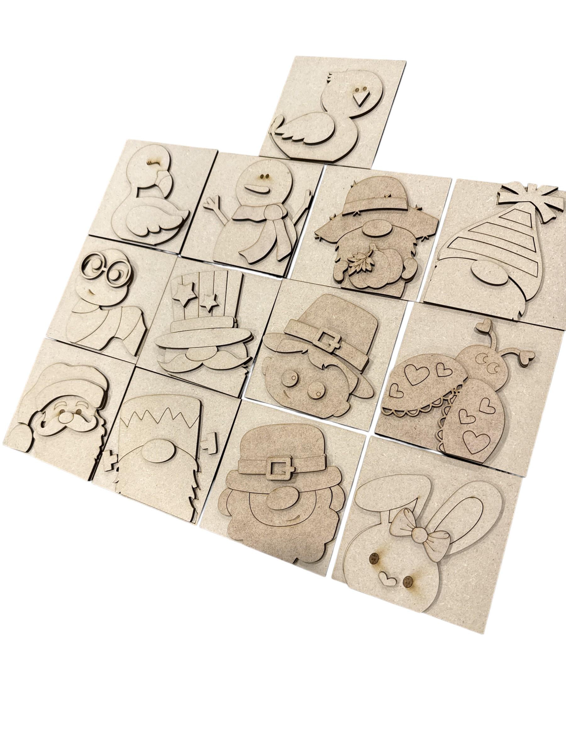 DIY Holiday Faces Squares, DIY Ladder Inserts, Holiday Faces, 4.25" Ladder Inserts Craft, Paint Your Own, Seasonal Squares