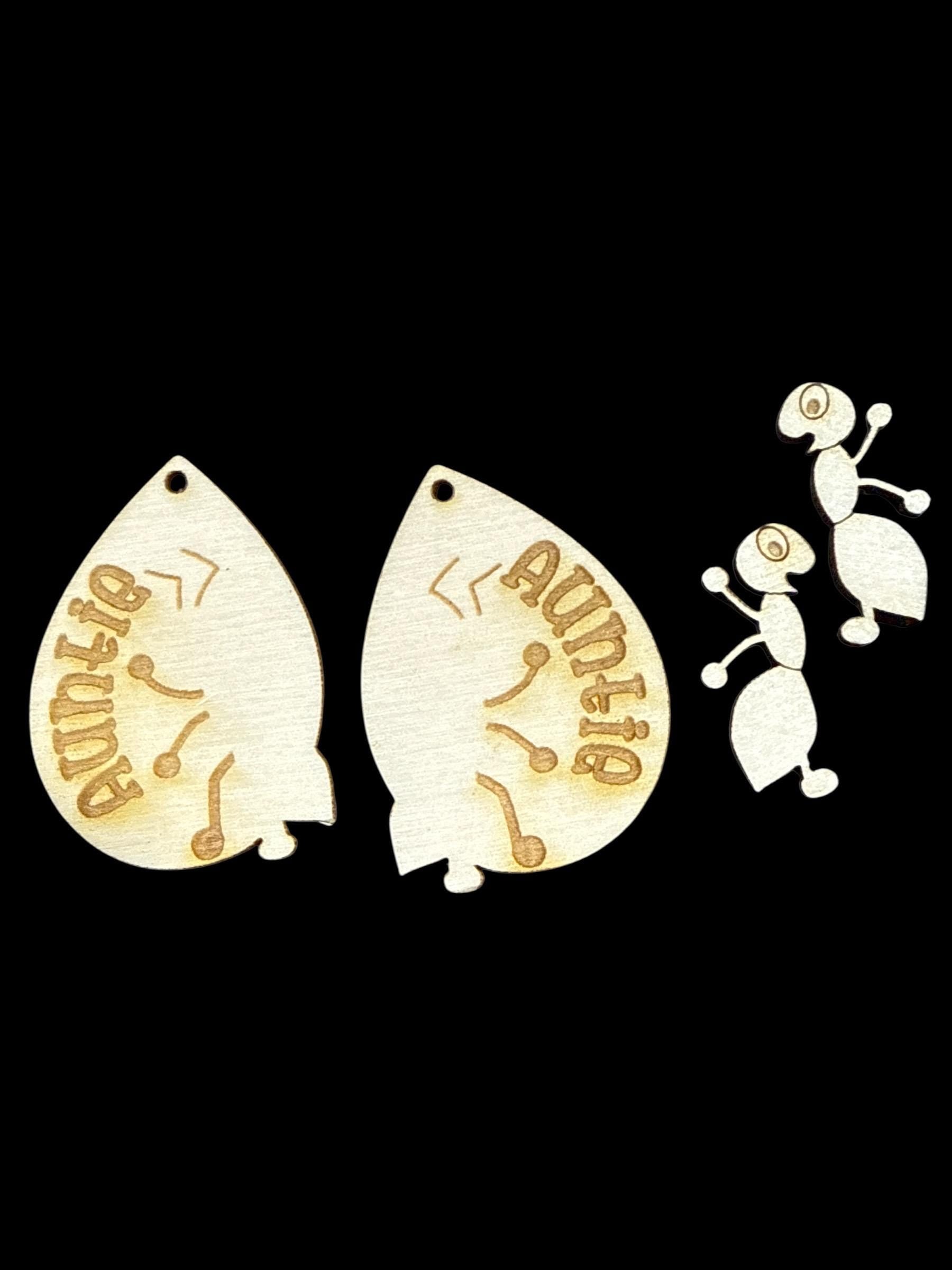 DIY Auntie Earrings, Unfinished Earrings, Ant Earring, Auntie earrings