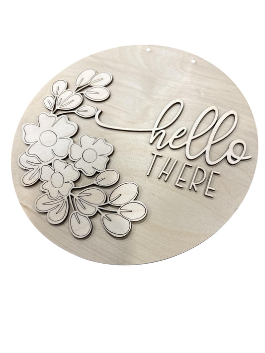 DIY Hello there flowers Unfinished Door Hanger, DIY, Unfinished, flowers Door Hanger, Fun, Door Hanger, Door Hanger, Paint craft