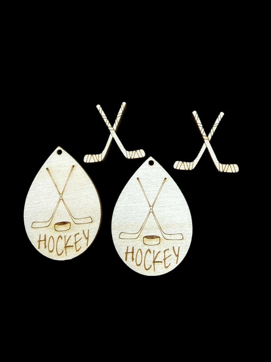 DIY Hockey Earrings: Unfinished Birch Wood, Engraved, Craft Jewelry, Sports Earrings, Hockey Earrings