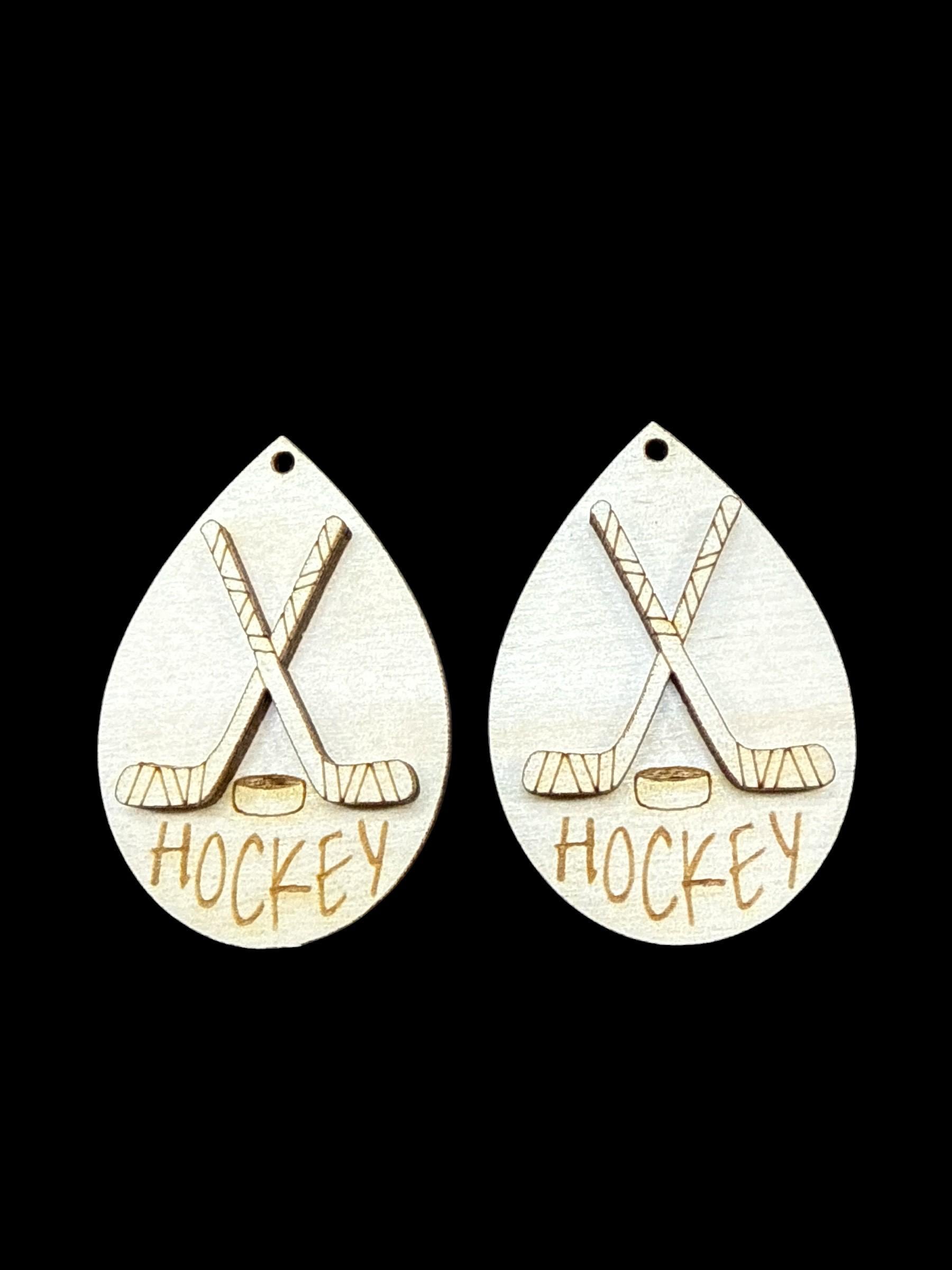 DIY Hockey Earrings: Unfinished Birch Wood, Engraved, Craft Jewelry, Sports Earrings, Hockey Earrings