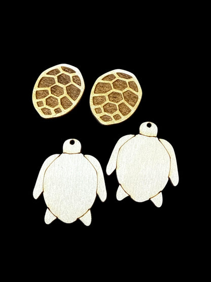 DIY Turtle, Sea Life Earrings, Whale Earrings: Unfinished Birch Wood, Engraved, Craft Jewelry, Sea Animals
