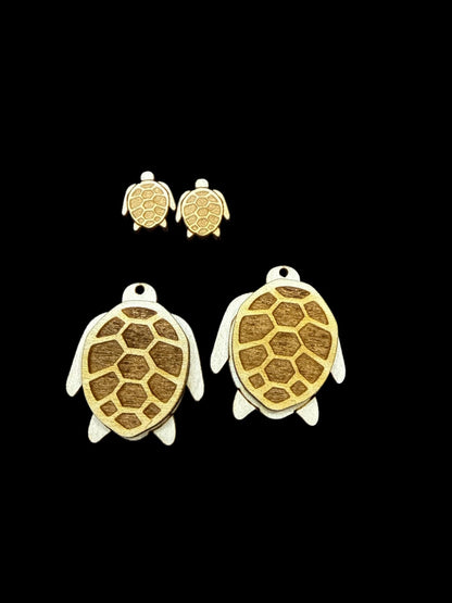 DIY Turtle, Sea Life Earrings, Whale Earrings: Unfinished Birch Wood, Engraved, Craft Jewelry, Sea Animals