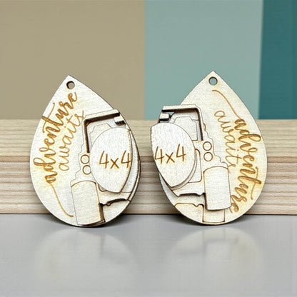 DIY Offroading Earrings: Unfinished Birch Wood, Engraved, Craft Jewelry, Offroad Earrings, Earrings, Adventure Begins
