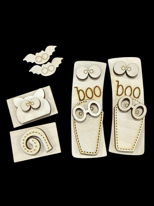 DIY Boo Hair Clip,2" and 4" Claw Clip, Bat Earrings: Unfinished Wood Laser Cut Blank, Ghosts Claw Clip, Earring, Bundle, Halloween