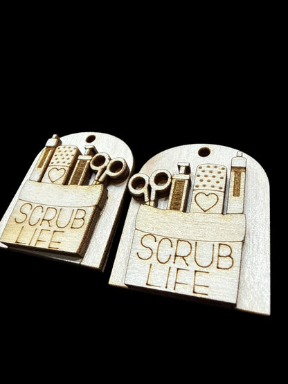 DIY Scrub Life Dangle Earrings: Unfinished Birch Wood, Engraved, Craft Jewelry, Scrub Earrings, Nurse Earrings, Medical Earring