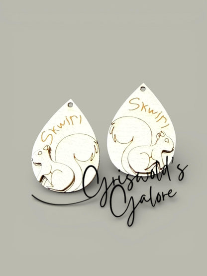 DIY Squirrel Earrings: Unfinished Birch Wood, Engraved, Craft Jewelry, Offroad Earrings, Earrings, Swirl, Animal Earrings