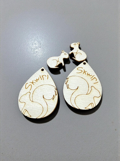 DIY Squirrel Earrings: Unfinished Birch Wood, Engraved, Craft Jewelry, Offroad Earrings, Earrings, Swirl, Animal Earrings